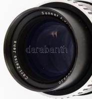 Carl Zeiss Jena Sonnar 1:3,5 f=135 mm objektív, jó állapotú lencsével, sorozatszám: . Sapkával, bőr ...