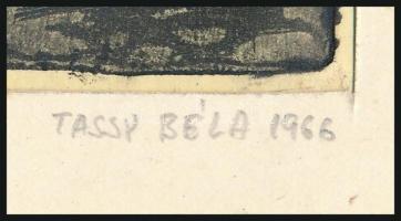 Tassy Béla (1942-): Galamb (és macska), 1966. Rézkarc, papír, jelzett, paszpartu széle kissé foltos,...