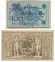 Német Birodalom 1908. 100M zöld pecsét + 1910. 1000M piros pecsét, hétjegyű sorszámmal T:F, az egyik...