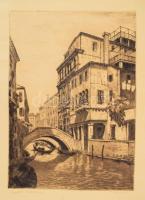 Paulovits Pál (1892-1975): Velencei részlet (canale...). Rézkarc, papír, jelzett, lap széle kissé sérült, feltekerve, törésnyomokkal, 35×25 cm