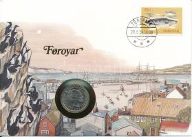 Dánia 1983. 1Kr Cu-Ni felbélyegzett "Feröer-szigetek" borítékban, bélyegzéssel, német nyelvű leírással T:UNC Denmark 1983. 1 Krone Cu-Ni in "Faeroe Islands" envelope with stamp and cancellation, with German description C:UNC