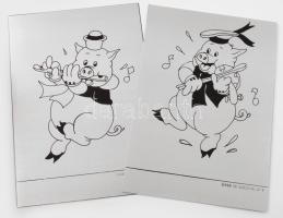 cca 1980 Walt Disney figura, 2 db retro nyomat könnyűfém lemezen, Gyár és Gépszerelő V. felirattal, 26×18 cm