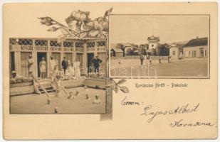 1914 Kovászna, Kovásznafürdő, Baile Covasna; Pokolsár fürdő. Szabó nyomda kiadása / Baia Balta dracului / spa, bathers. Art Nouveau, floral (EK)