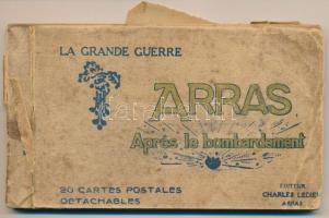 ARRAS Aprés le bombardement. La grande guerre - régi képeslapfüzet 19 db képeslappal az első világháborús bombázások után / pre-1945 postcard booklet with 19 postcards, after WWI bombing