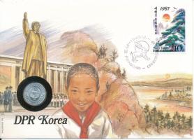 Észak-Korea 1959. 10ch felbélyegzett borítékban, bélyegzéssel, német nyelvű leírással T:UNC North Korea 1959. 10 Chon in envelope with stamp and cancellation, with German description C:UNC