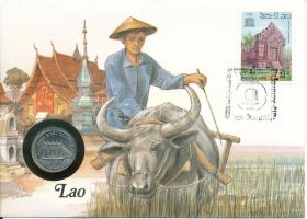 Laosz 1988. 10K Cu-Ni felbélyegzett borítékban, bélyegzéssel, német nyelvű leírással T:UNC Laos 1988. 10 Kip Cu-Ni "Five-masted Clipper" in envelope with stamp and cancellation, with German description C:UNC