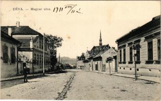 1911 Déva, Magyar utca, Vármegyeháza, kávéház. Laufer Vilmos kiadása / street view, county hall, café (fl)