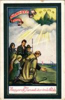 1925 Szent Év Magyarok Nemzeti zarándoklata Rómába. A Nemzeti Újság ingyenes római utazás nyereményjátéka / Hungarian National Pilgrimage to Rome. trip prize advertisement on the backside s: Tábor (felületi sérülés / surface damage)