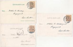 3 db RÉGI (1905 előtti) litho művészlap, 2 szecessziós keretben / 3 pre-1905 litho art postcards. Ar...