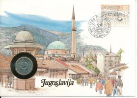 Jugoszlávia 1983. 10D Cu-Ni felbélyegzett borítékban, bélyegzéssel T:UNC Yugoslavia 1983. 10 Dinara Cu-Ni in envelope with stamp and cancellation C:UNC