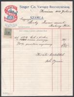 1927 Komárom, Singer Varrógép Rt. díszes fejléces számlája, 10 fillér okmánybélyeggel