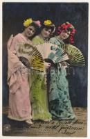 1906 A Mikádó, Petráss, Pálmay, Csáky színésznők