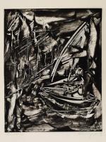 Magyar József (1936-): Balaton. Tus, papír. Jelzett. Paszpartuban. 35x27 cm