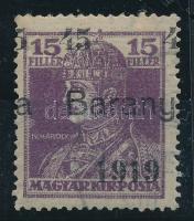 Baranya I 1919 Károly 45/15f eltolódott felülnyomással, Bodor vizsgálójellel (gumiér / gum crease)