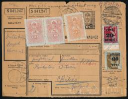 1945 (3. dijszabas) teljes csomagszallito 3 db illetekbelyeggel