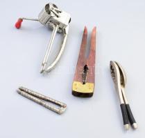 3 darab diótörő + diódaráló, közte fa, h: 21 cm alatt