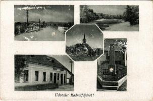 Radnótfája, Iernuteni (Szászrégen, Reghin); utca, híd, templom, emlékmű / street view, bridge, riverside, church, monument (felületi sérülés / surface damage)