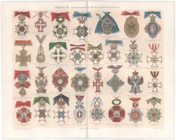 "Orden I, II, III" - 3db klf melléklet a Meyers lexikonból, kitüntetések litográf ábráival...