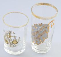 2 darab emlékpohár, klf feliratokkal, kopott, m: 13 cm alatt