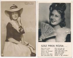 2 db RÉGI motívum képeslap: magyar színésznők (B. Kosáry Emma, Honthy Hanna) / 2 pre-1945 motive postcards: Hungarian actresses