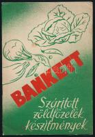 Bankett szárított zöldfőzelék készítmények. Bp., é.n. (1941 k.), Klösz Litográfia. 16 sztl. oldal. Receptfüzet. Kiadói papírkötés, borítón és első lapon néhány nagyon kevés apró folttal.