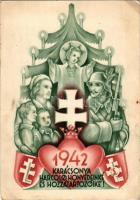 1942 Karácsonya Harcoló honvédeinké és hozzátartozóiké; levente szimbólumokkal. Tábori Postai Levelezőlap "Magyarország jövő békessége és felvirágzása - a szovjetoroszországi harcmezőkön dől el!" / WWII Hungarian military Christmas greeting with paramilitary youth organisation's symbols (fl)