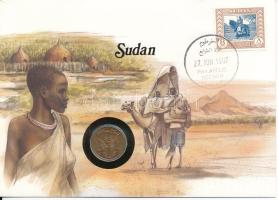 Szudán 1972. 5m bronz felbélyegzett borítékban, bélyegzéssel, német nyelvű leírással T:AU patina Sudan 1972. 5 Milliemes bronze in envelope with stamp and cancellation, with German description C:AU patina