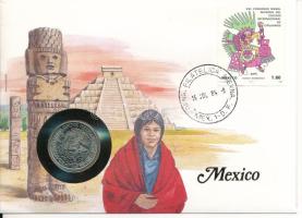 Mexikó 1981. 1P Cu-Ni, felbélyegzett borítékban, bélyegzéssel, német nyelvű leírással T:UNC patina Mexico 1981. 1 Peso Cu-Ni in envelope with stamp and cancellation, with German description C:UNC patina