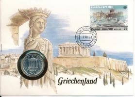Görögország 1982. 20D Cu-Ni felbélyegzett borítékban, bélyegzéssel, német nyelvű leírással T:UNC Greece 1982. 20 Drachmai Cu-Ni in envelope with stamp, cancellation, with German description C:UNC