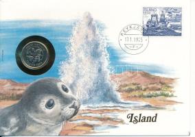 Izland 1984. 5Kr, felbélyegzett borítékban, bélyegzéssel, német nyelvű leírással T:UNC Iceland 1984. 5 Kronur in envelope with stamp and cancellation, with German description C:UNC