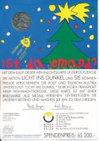 Ausztria 1997. "Karácsony" kétoldalas Cu-Ni emlékérem levelezőlapon. Tervezte: Herbert Wähner, gyermekrajz alapján (30mm) T:BU patina Austria 1997. "Christmas" double-sided Cu-Ni commemorative medal on postcard. Designed by Herbert Wähner, based on a child's drawing (30mm) C:BU patina