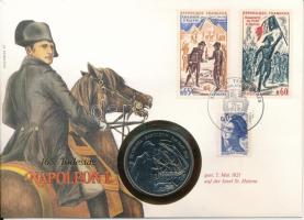 Szent Ilona 1986. 50p Cu-Ni "Napoleon halálának 165. évfordulója" francia bélyeggel felbélyegzett borítékban, bélyegzéssel, német nyelvű leírással T:UNC St. Helena 1986. 50 Pence Cu-Ni "165th anniversary of Napoleon's death" in envelope with French stamp and cancellation, with German description C:UNC Krause KM#8