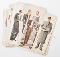 cca 1930-1940 Férfi divatképek, össz. 12 db (többségében színes), változó méretben és állapotban