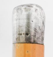 Lovaglópálca ezüst (Ag) fejjel, bőr, fa, jelzett, h: 74 cm