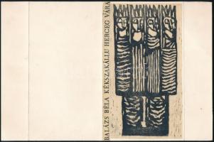 Somlai Vilma (1938-2007): Bartók Béla, Kékszakállú Herceg Vára. Fametszet, kollázs, papír, jelzett a hátoldalán a művész pecsétjével, 11×18,5 cm