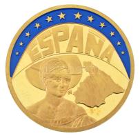 Spanyolország 1997. "ECU / Espana - II. Izabella" részben festett, aranyozott Cu-Ni emlékérem kapszulában (40mm) T:AU (eredetileg PP), kis patina Spain 1997. "ECU / Espana - Isabella II" partially painted, gilt Cu-Ni commemorative medal in capsule (40mm) C:AU (originally PP), small patina