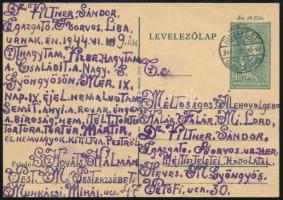 1944 18f díjjegyes levelezőlap, érdekes kalligráfiával