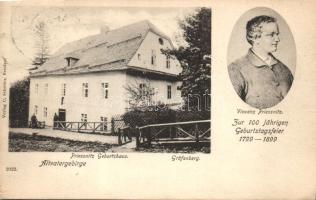 Lázne Jeseník with the birth house and image of Priessnitz (cut)