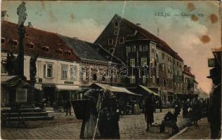 1910 Celje, Cilli; Glavni trg. Goricar &amp; Leskovsek / main square, shops, market (fa)
