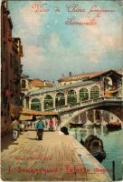 Venezia, Venice; Ponte di Rialto / Serravallo féle vasas China-bor reklámlapja / Vino di China ferruginoso Serravallo. J. Serravallo Trieste / Serravallo tonic wine advertisement card. litho (non PC) (EK)