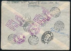 1939. júl. 11. Légi levél 1,70P bérmentesítéssel az USA-ba, hosszas cím keresés, cím meg nem találás...