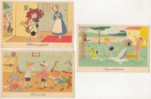 10 db MODERN Képzőművészeti Alap motívum képeslap: humoros retro grafikai lapok Réber László, Tóth István, Kaján Tibor rajzaival