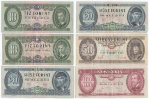 1969. 10Ft (2x) + 1975. 20Ft + 1980. 20Ft + 1984. 100Ft + 1986. 50Ft T:F,VG közte szép papír