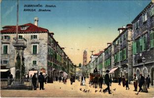 1915 Dubrovnik, Ragusa; Stradun. I. Kulisic / utca / street view + "K.u.K. Militärzensur Knin" (kopott sarkak / worn corners)
