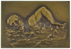 1932. bronz úszó díjplakett, hátoldalán "S.S.C. 1932. I." gravírozással, "Huguenin" gyártói jelzéssel, eredeti "Arkanzas Budapest" tokban (37x53mm) T:AU kis patina, kopottas tok
