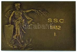 1932. bronz úszó díjplakett, hátoldalán "S.S.C. 1932. I." gravírozással, "Huguenin&qu...