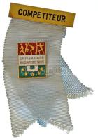 1965. "Universiade Budapest 1965" a FISU világjátékok aranyozott, zománcozott bronz jelvénye + bronz jelvény "Competiteur" felirattal, mindkettő egy szalagon, résztvevői jelvény T:XF