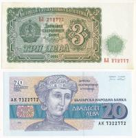 Bulgária 1951. 3L "272777" + 1991. 20L "AK 7322772" T:UNC,AU Bulgaria 1951. 3 Leva "272777" + 1991. 20 Leva "AK 7322772" C:UNC,AU