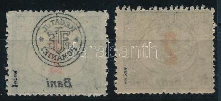 Nagyvárad 1919 Pirosszámú portó 2 db 2f, az egyik a felülnyomás gépszínátnyomatával Bodor vizsgálójellel