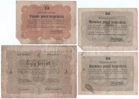 1848. 1Ft "Kossuth bankó" + 2Ft "Kossuth bankó" (2db) + 1848. 5Ft "Kossuth bankó" barna nyomat (2db) + 10Ft "Kossuth bankó" (2db) + 1849. 15kr "Kossuth bankó" + 30kr "Kossuth bankó" (2db) T:F,VG
